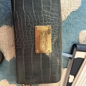 Bebe Dark Navy Blue Croc Embossed Wallet with Gold Logo